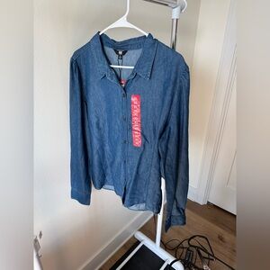 Womens Frye Puffed Sleeve Denim Top Shirt size XL new with tags